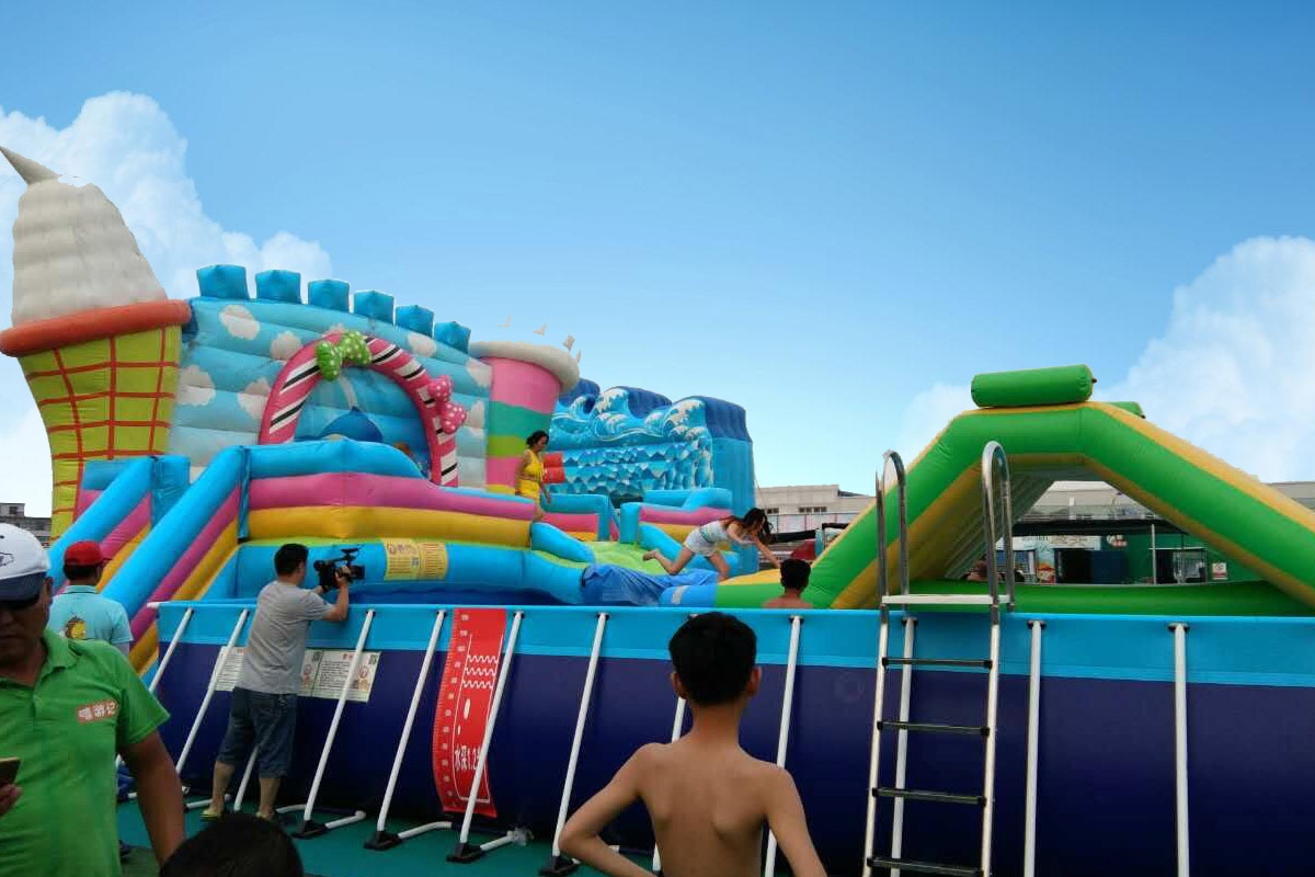 Ice Cream Castle Inflatable Aqua Water Park with Pool Slide