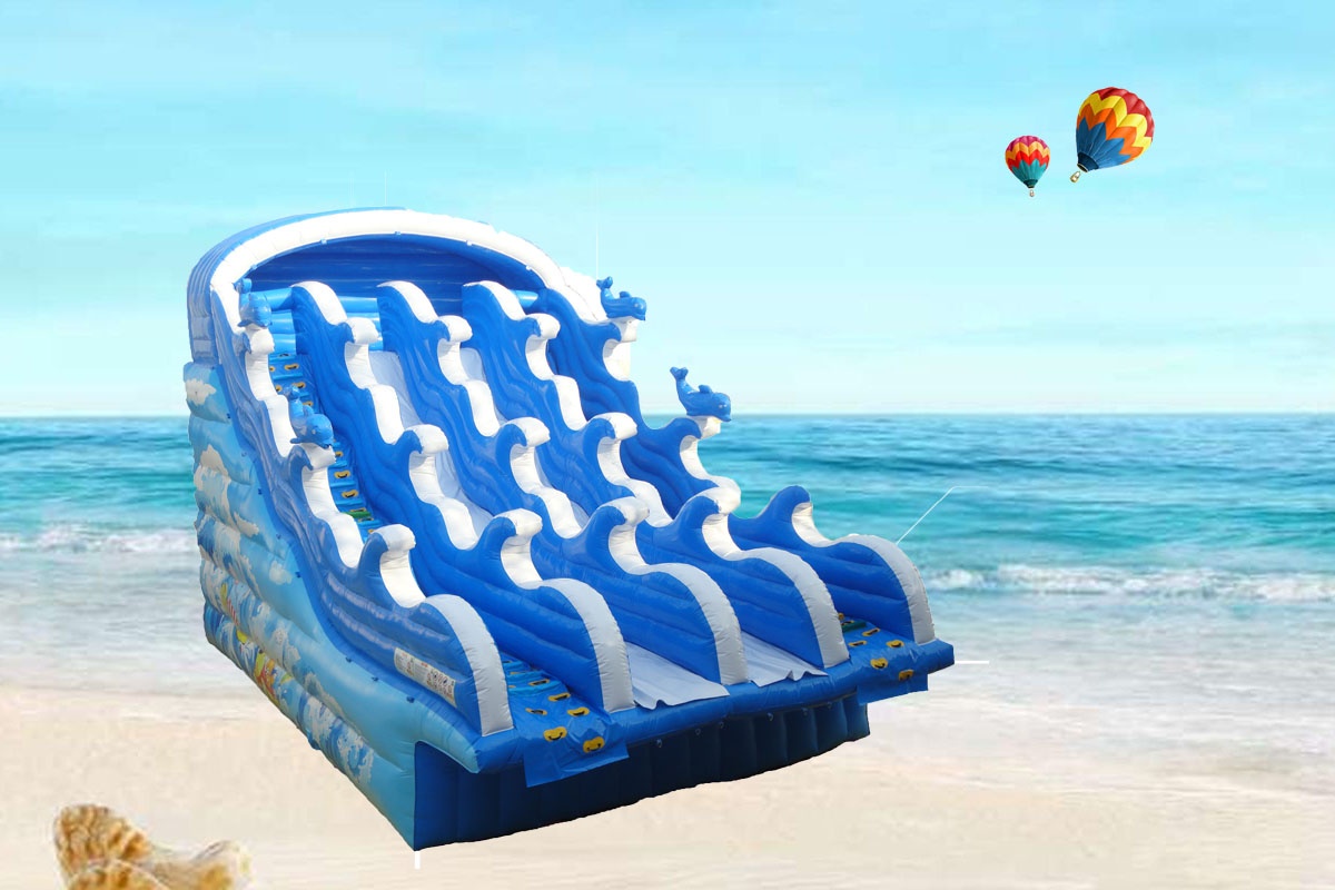 WW058 Large 4 Lanes Wave Inflatable Water Slide for Pool