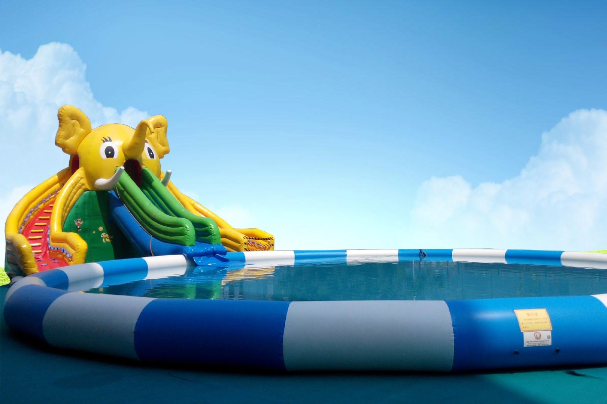 Elephant Water Park Inflatable Slide w/ Pool