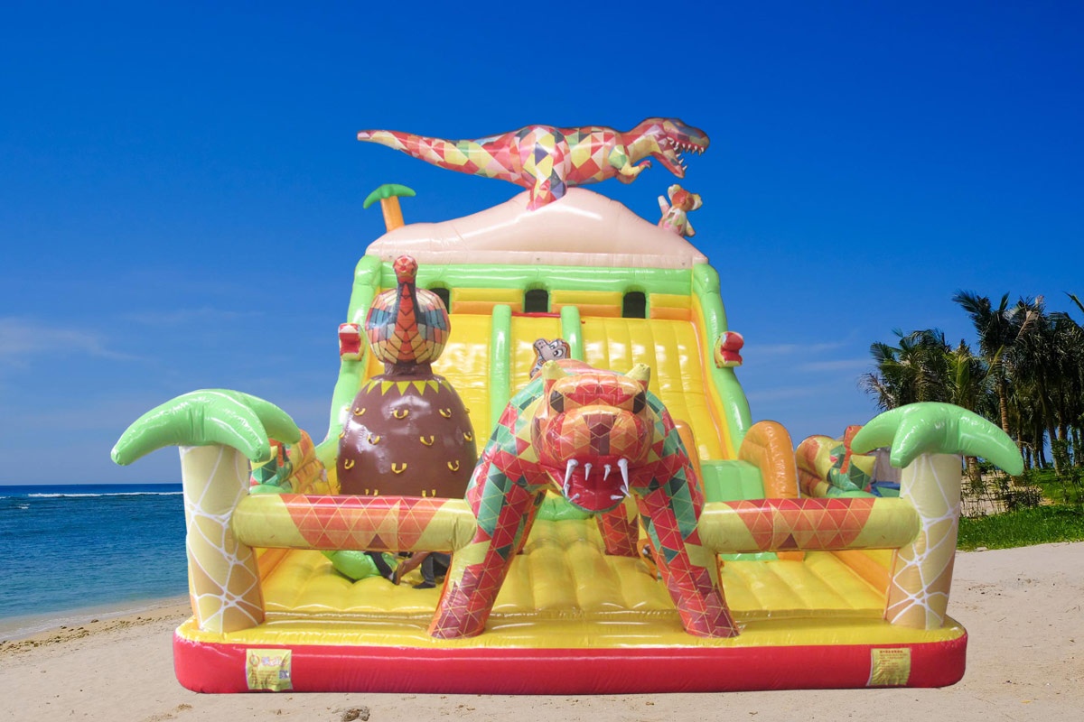 Large Dinosaur inflatable bounce castle with slideombos, Slides