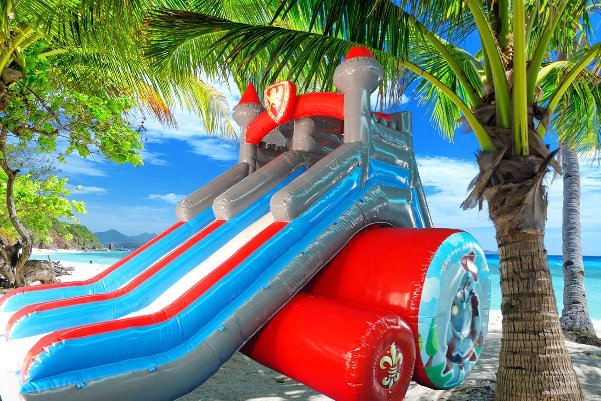 Large Gray Red Roller Castle Water Slide