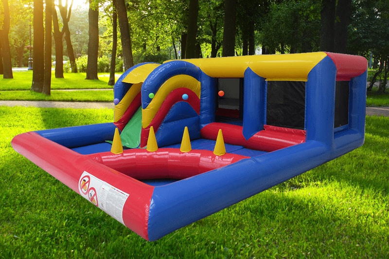 Kids Inflatable Playzone with Bouncing Bed & Roofed Ball Pond