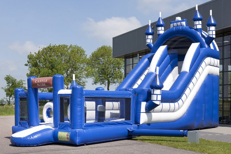 MC031 Multiplay Blue White Castle Inflatable Bouncy House with Slide