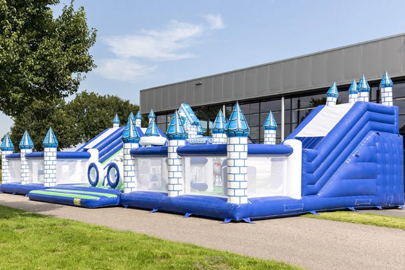 MC186 Blue White Castle World 20m Inflatable Bouncy Obstacle Courses