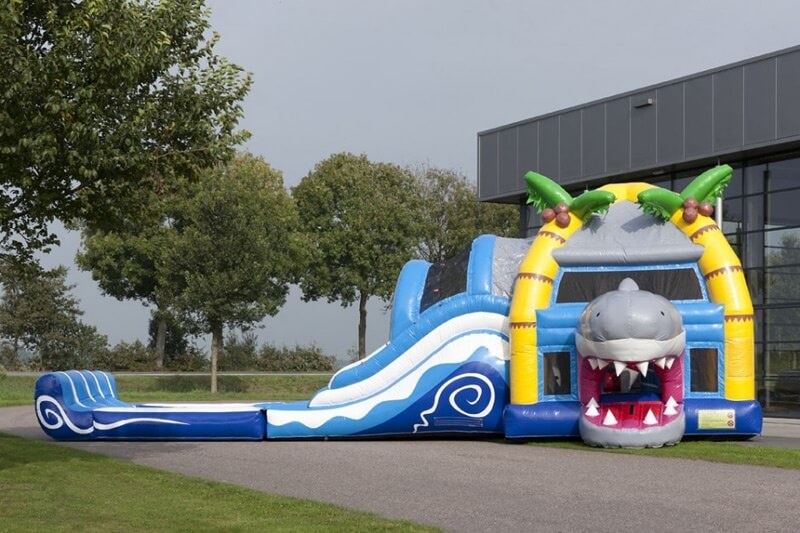 MC167 Multiplay Shark Inflatable Wet Combo Bouncer Castle Water Slide Pool