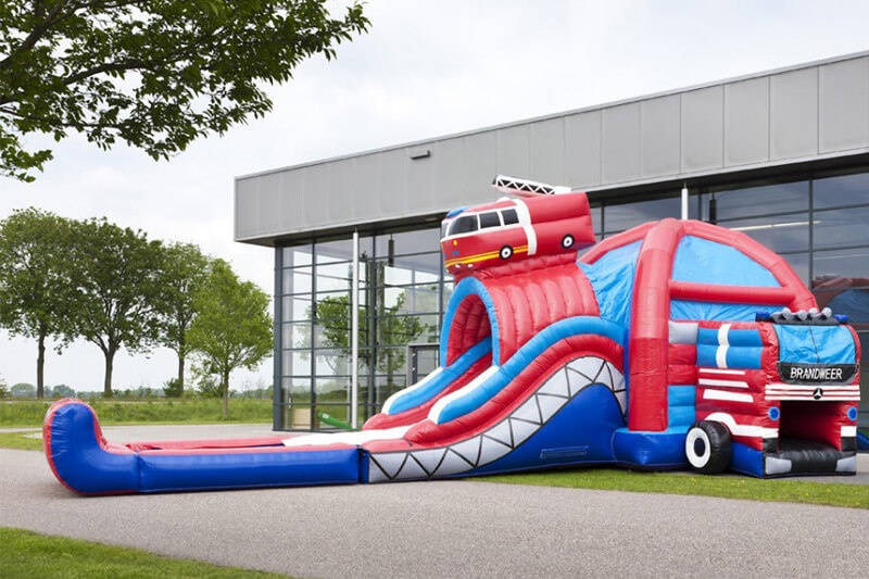 MC104 Multiplay Firetruck Inflatable Wet Combo Bouncer Slide Pool