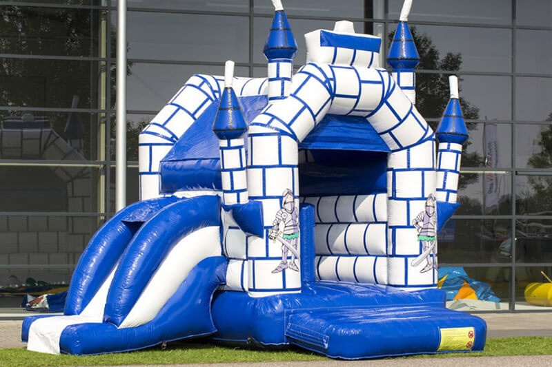 MC026 Medium Blue White Camelot Inflatable Bounce House w/ Slide