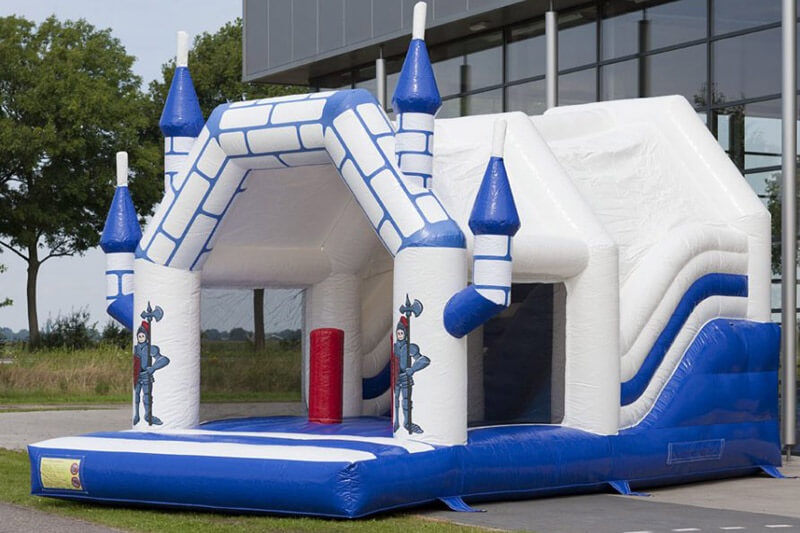 MC027 Camelot Blue White Inflatable Bounce House w/ Slide