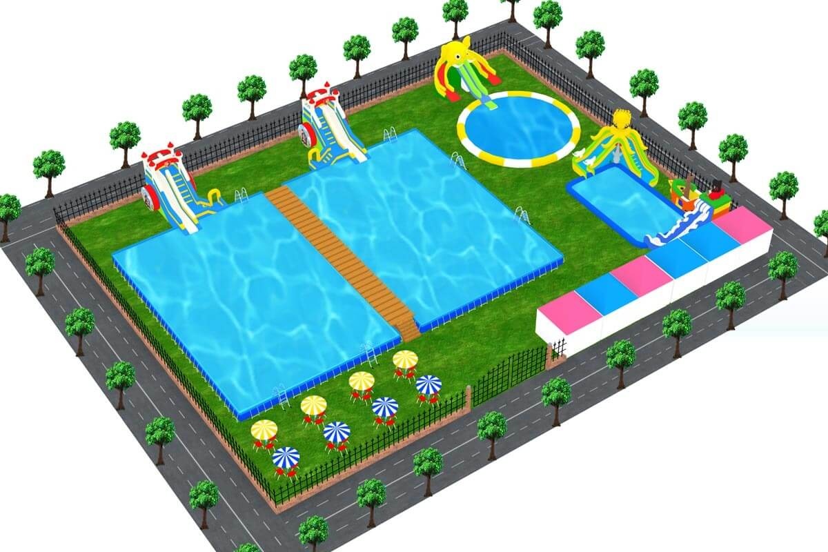 WPK002 Factory Price Commercial Customized Mobile Ground Inflatable Water Park Design