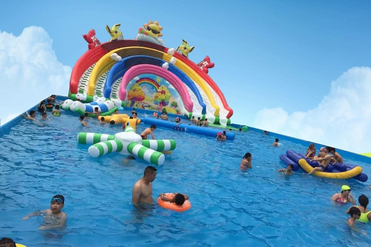 GP061 Rainbow Inflatable Water Park Slide with Pool