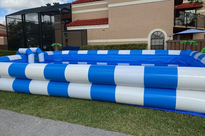WP020 Plato 0.90mm PVC Inflatable Water Pool Double Rings Slide