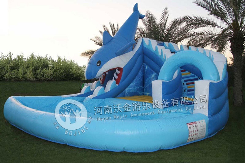 WS028 Shark Theme Inflatable Water Slide with Pool Set