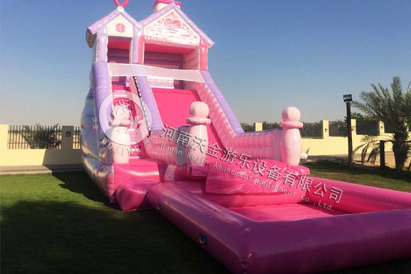 WS032 Pink Doll House Theme Inflatable Water Slide with Pool Set