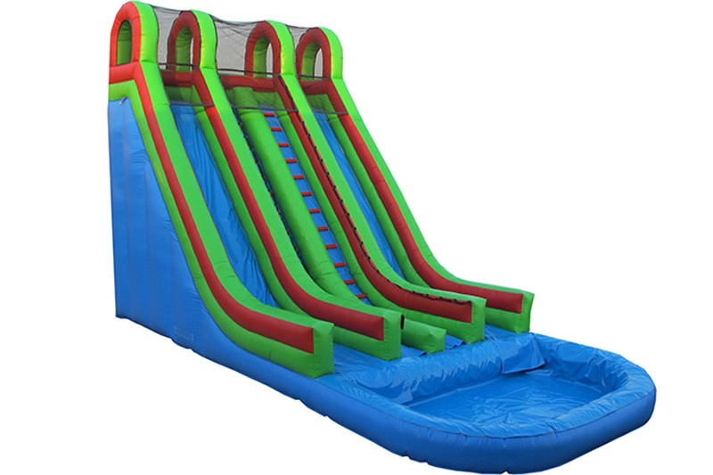 WS061 Commerical double lane inflatable water slide with pool for playground