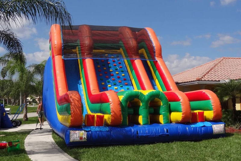DS031 Warrior Rock Wall Climb Dual 27ft Inflatable Dry Slide