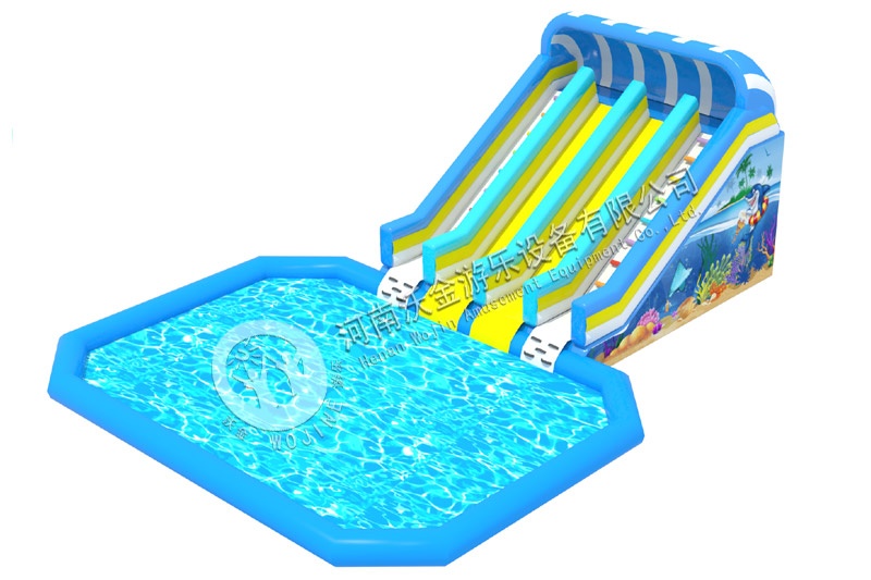 WW077 Kids Shark  4 Lines Inflatable Water Slide Pool Water Park