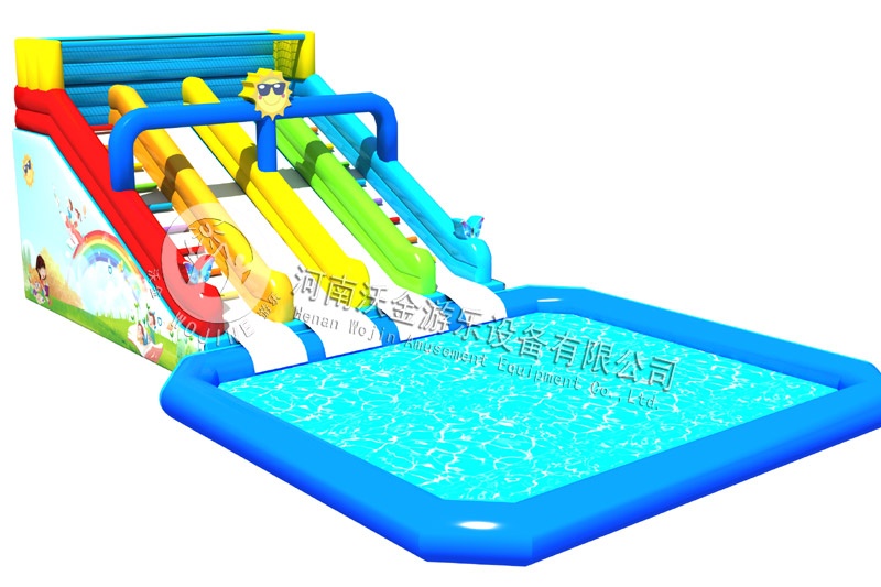 WW074 Kids Rainbow 4 Lines Inflatable Water Slide Pool Water Park