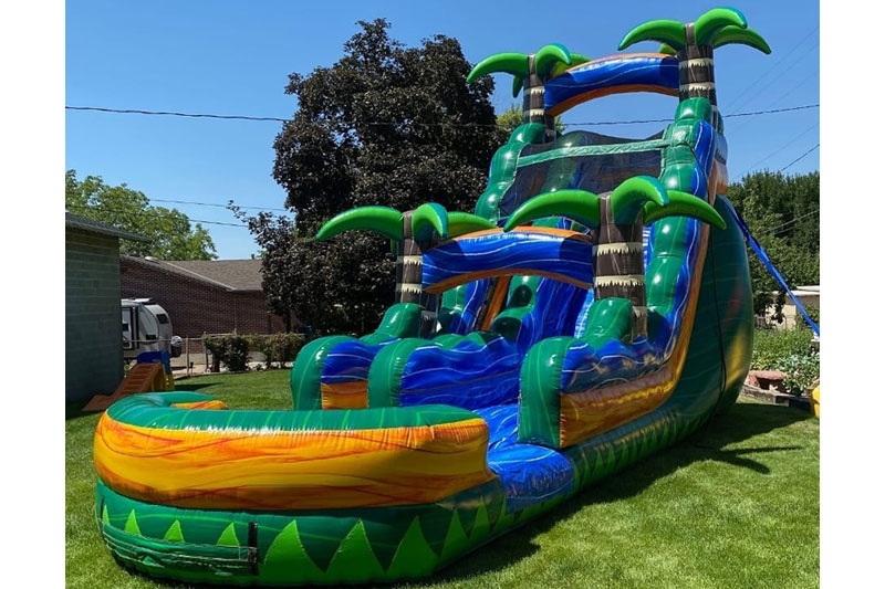 WS078 18Ft Tropical Emerald Rush Single Lane Inflatable Water Slide