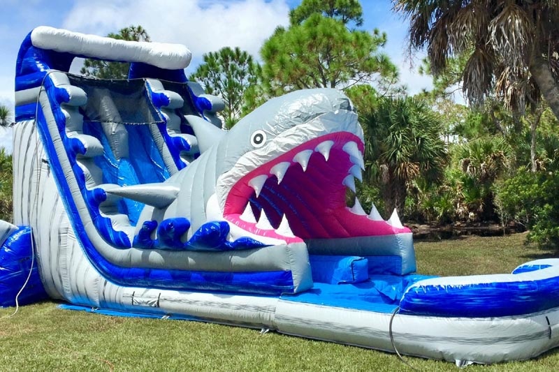 WS066 24ft Shark Dual Lanel Inflatable Water Slide Runway Pool