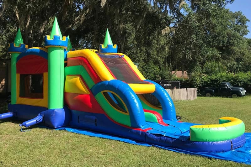 WB063 Medieval Inflatable Castle Wet Combo Slide w/ Basketball Hoop