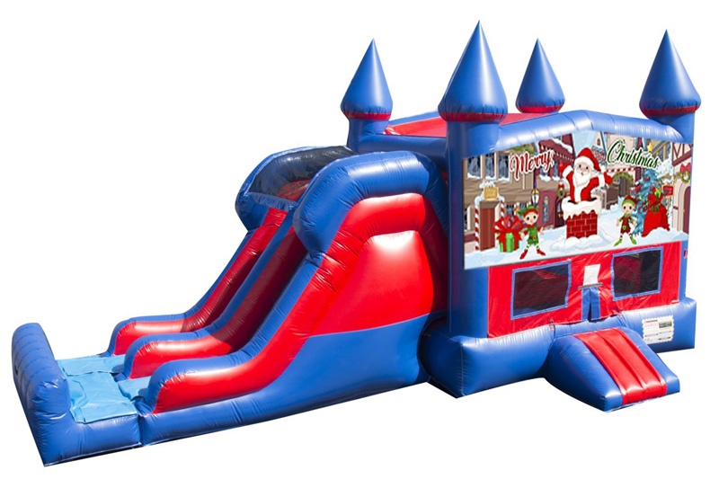 WB082 Christmas 7' Double Lane Dry Slide With Bounce House