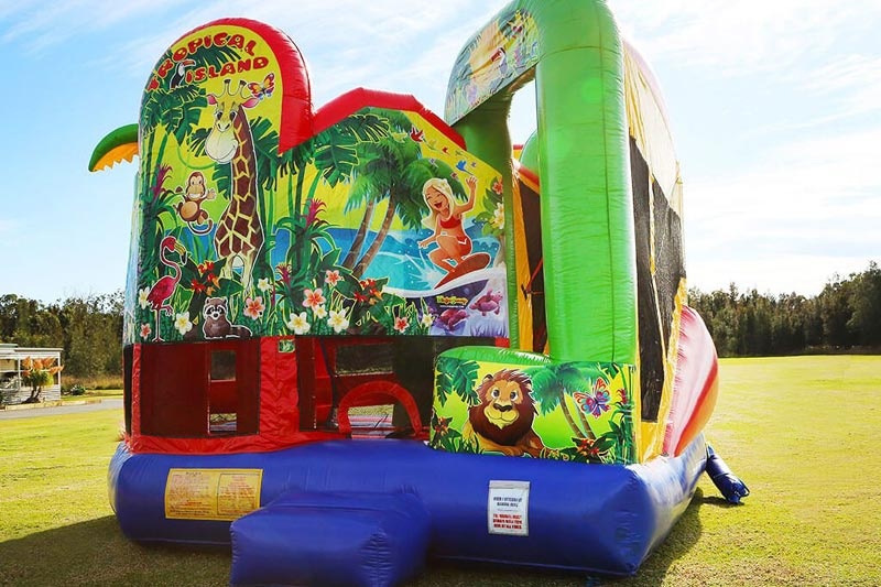 WB046 Tropical Island 5in1 Inflatable Combo Bounce House Jumping Slide