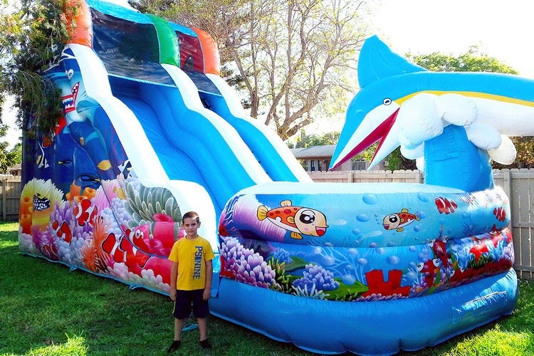 WS048 18FT Ocean Inflatable Water Slide Dry Slide with pool