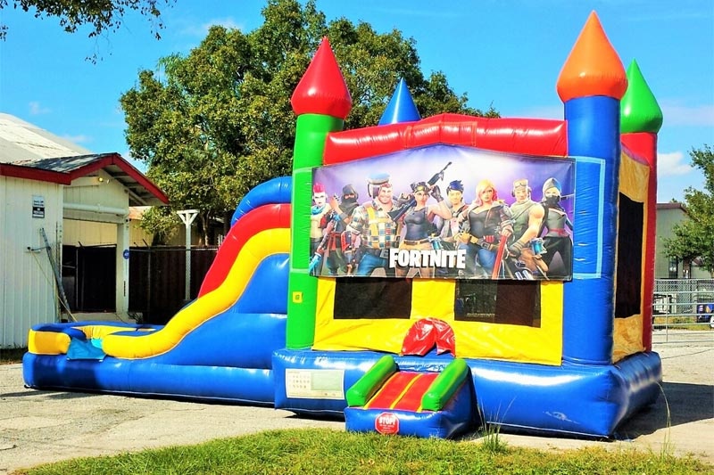 WB106 Fortnite Multi Colored 5in1 Inflatable Wet Combo Bouncer Castle Slide