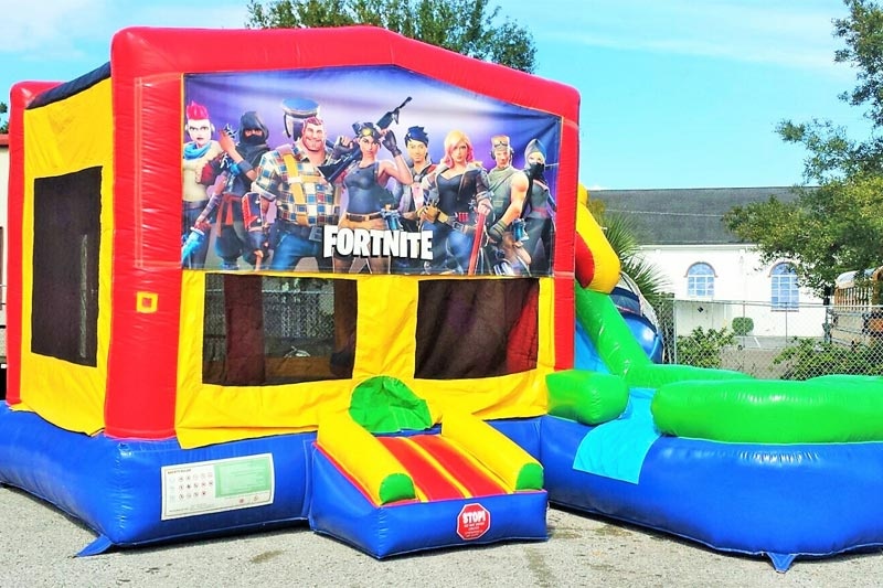 WB107 Fortnite Multi Colored 6in1 Inflatable Wet Combo Bouncer