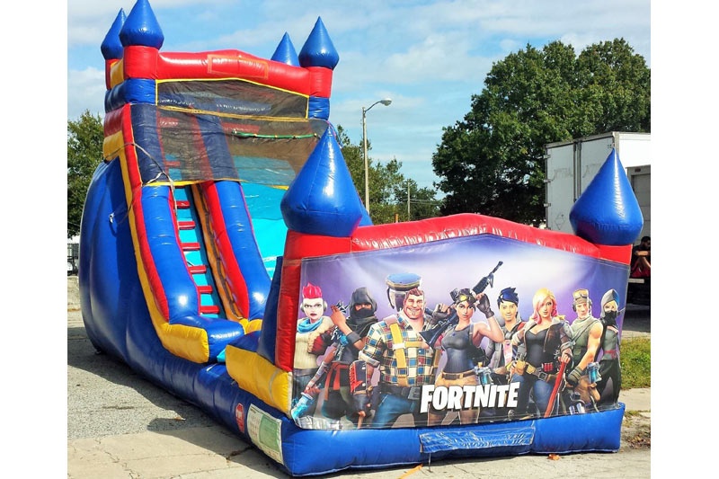 WS090 18FT Fortnite Theme Inflatable Water Wet Dry Slide