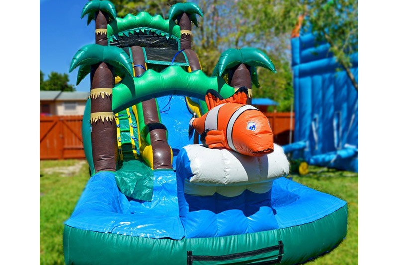 WS098 18ft Tropical Fish Inflatable Water Slide with Pool