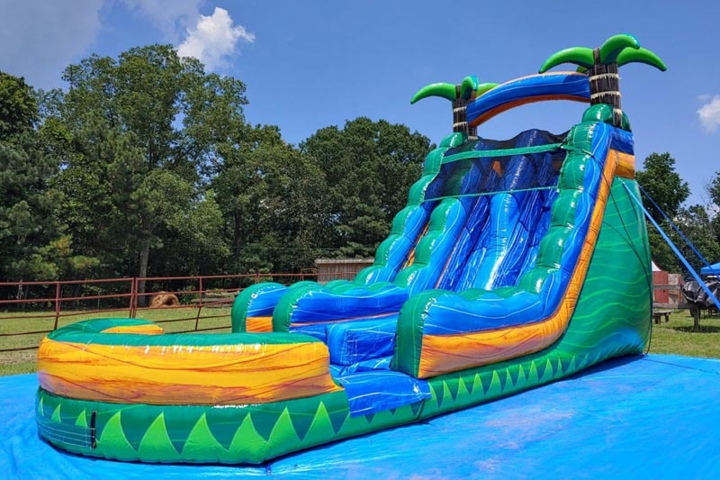WS097 18ft Tropical Emerald Rush Double Lane Inflatable Water Slide