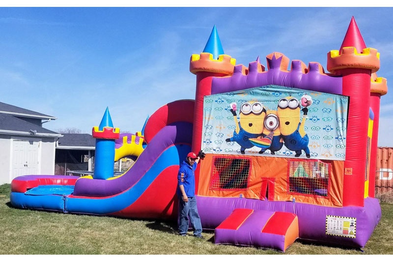 WB131 Minion Inflatable Wet Combo Jumper Castle Double Slide w/ Pool