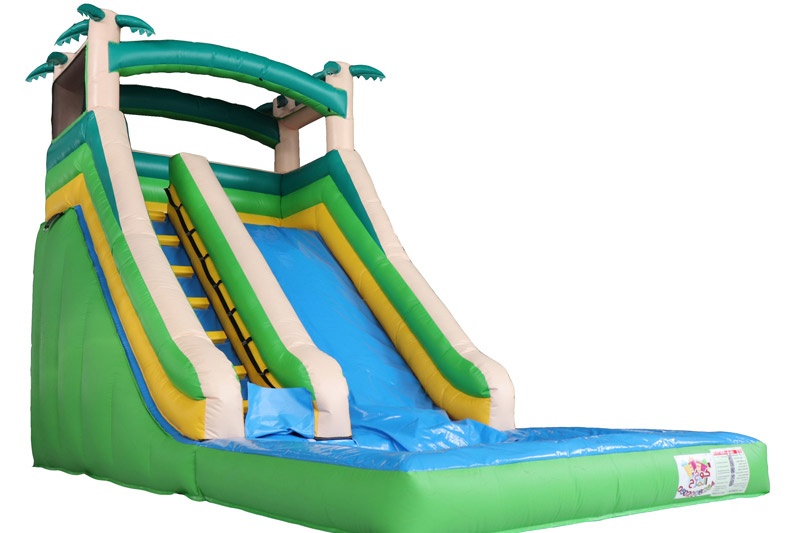 WS134 Palm tree green inflatable water slide with pool