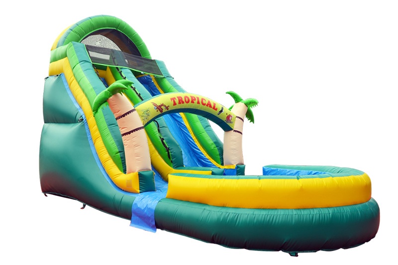 WS136 Tropical palm tree inflatable water slide with pool