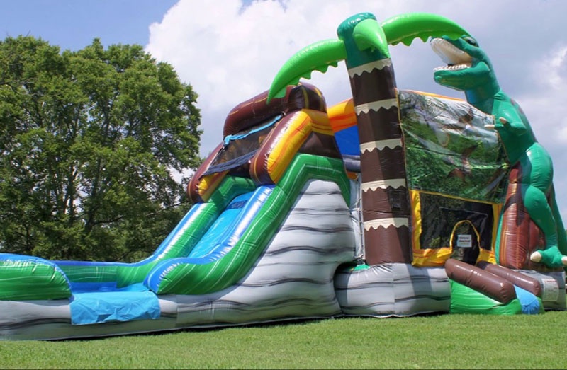 WB193 Jurassic Dinosaur Inflatable Wet Combo Water Slide with Pool