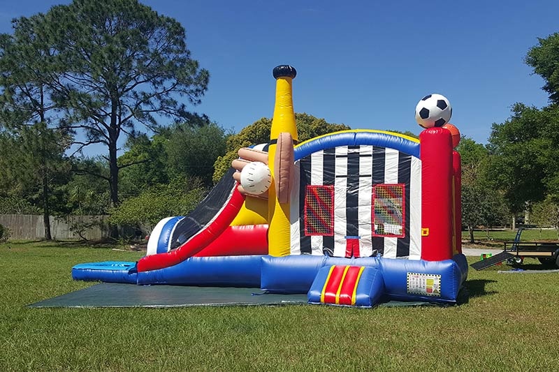 WB196 3D Sports  Inflatable Bounce Combo with Pool Wet Slide