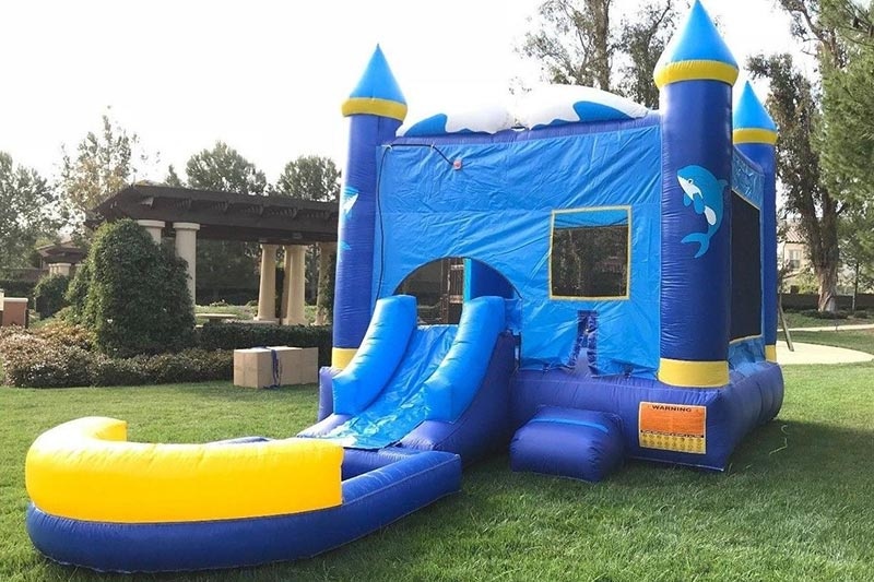 WB198 Blue Dolphine Inflatable Wet Combo with slide pool