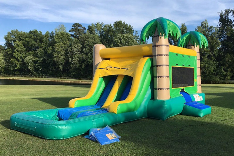 WJ174 Tropical Palm Tree Bounce Water Slide and Jump Wet/Dry Combo