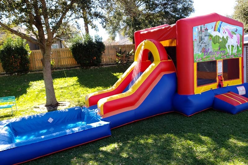 WJ179 Unicorn Inflatable Bounce Combo with Pool Wet Slide