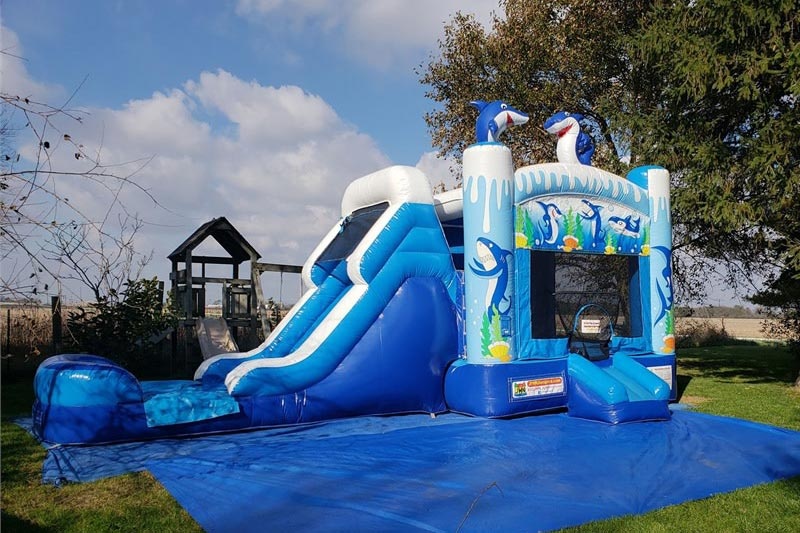 WJ187 Shark Inflatable Bounce Combo with Pool Wet Slide