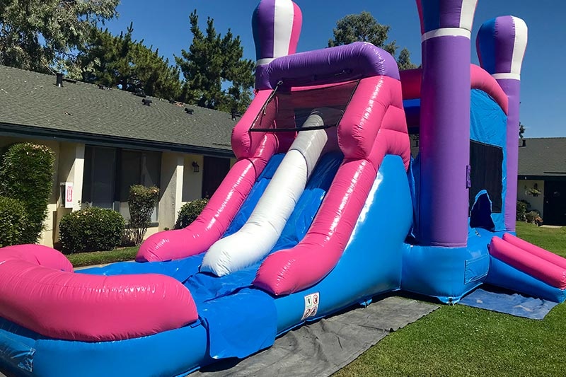 WB211 Pink Balloon Dual Water Slide Inflatable Wet Combo Castle