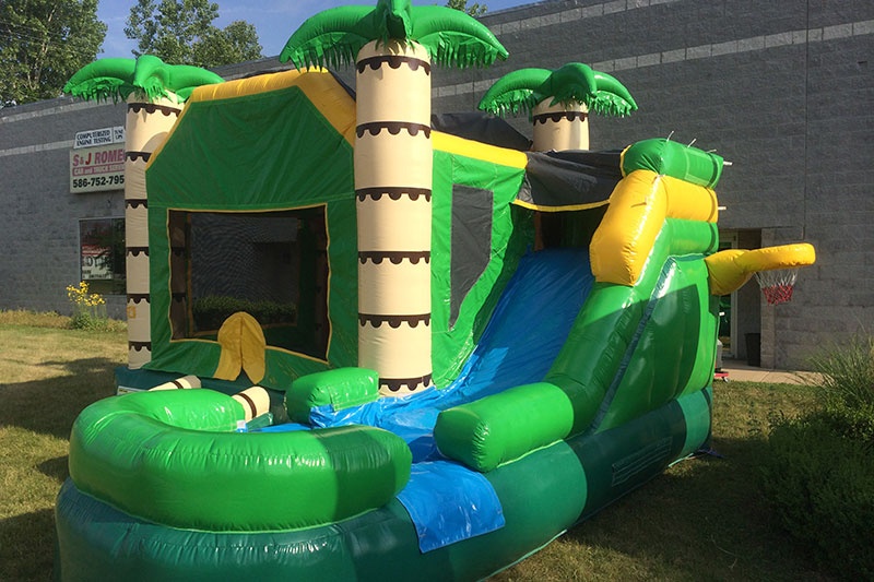 WJ197 Jungle Palm Tree Inflatable Wet Combo Bouncer Slide Pool