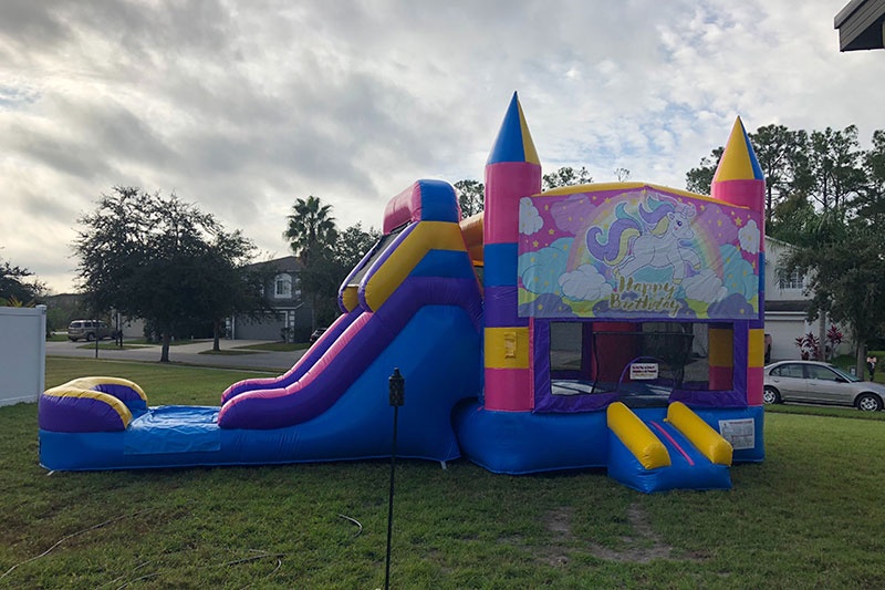 WB227 Unicorn Inflatale Wet Combo Bounce Castle Slide