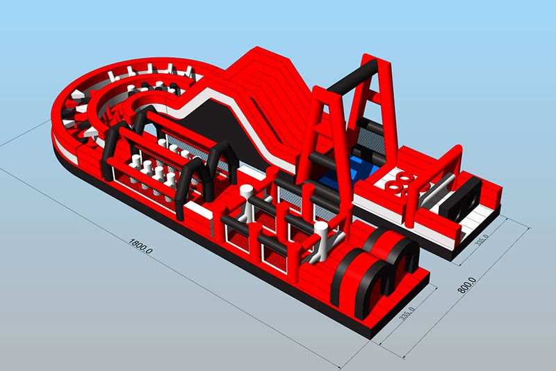 OC099 59ft U-Turn Red Black Inflatable Obstacle Course