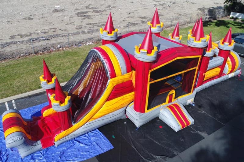 OC113 55ft Red Lava Castle Combo Inflatable Obstacle Course
