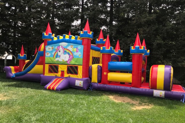 OC114 50ft Royal Castle Inflatable Obstacle Course w/ Water Slide Pool