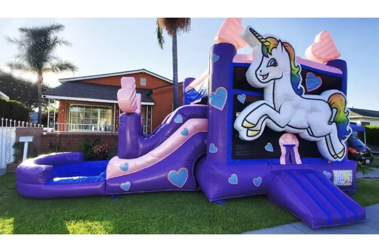 WB238 Unicorn Inflatable Wet Combo Bouncer with Slide Pool