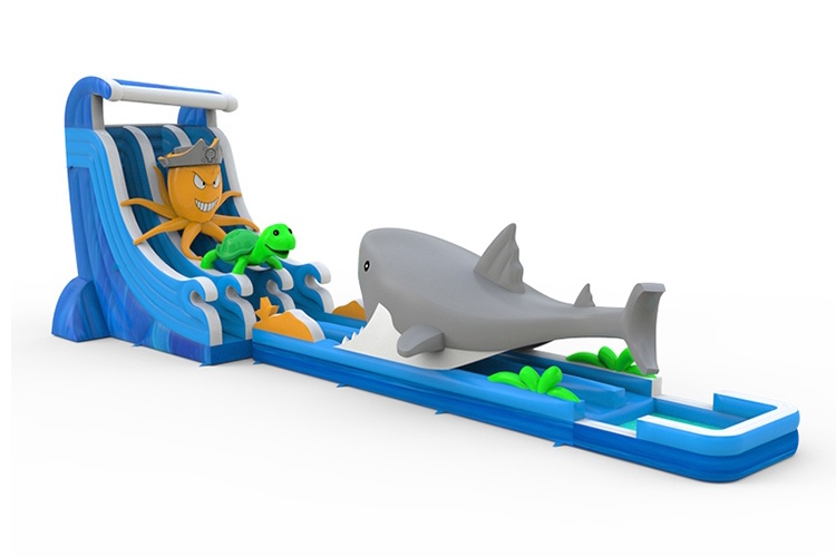 WS118 23FT New Sea World Shark Dual Lane Inflatable Water Slide