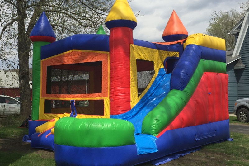 WB282 Rainbow Combo Bounce House Wet Dry Slide